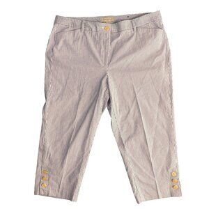 Talbots Cropped Seersucker Pants Womens‎ 16 Button Detail Coastal Beach Preppy